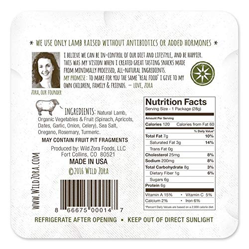 WILD ZORA Meat & Veggie Bars, Mediterranean Lamb, 10-Pack, Gluten Free, High Protein, 1 Ounce Each