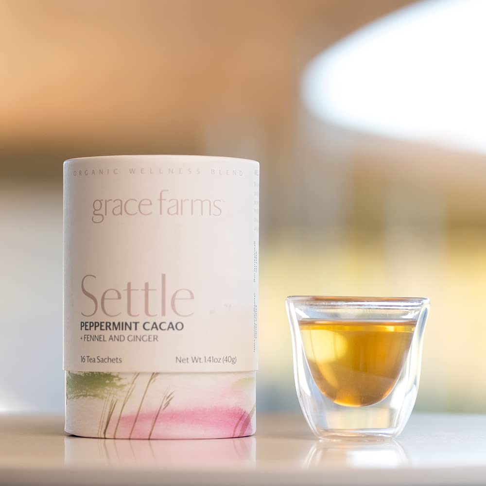 Grace Farms Settle Wellness Organic Tea Blend (16 Pyramid Sachets) | Peppermint Cacao | Relaxing And Digestive Support | Fairtra