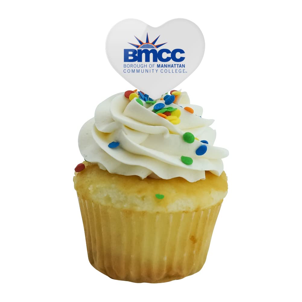 GRAPHICS & MORE Heart Cupcake Picks Toppers, Set of 6, Acrylic, Borough of Manhattan Community College, Model CUPT.HRT.ACR.6PK.CLCBMC500B