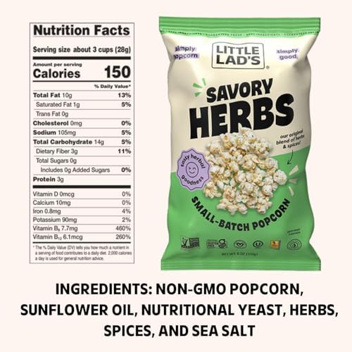 Little Lads Healthy Popcorn (Savory Herbs) - Vegan, Gluten-Free, Non-Gmo Herb & Spice Blend Popcorn With Savory Herb Flavor1.5 O