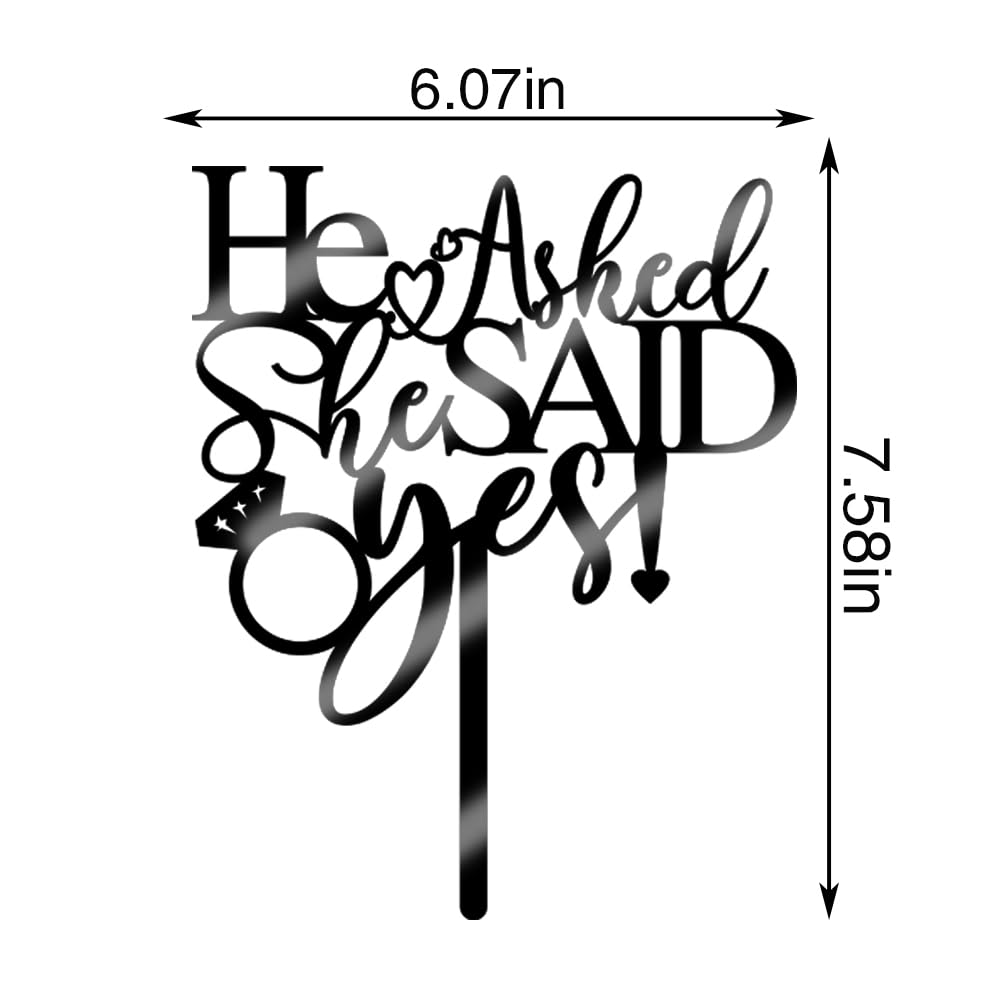 Qertesl He Asked She Said Yes Cake Topper-Acrylic Diamond Ring Cake For Wedding Enaggement Theme Party Cake Decorations,Bridal S