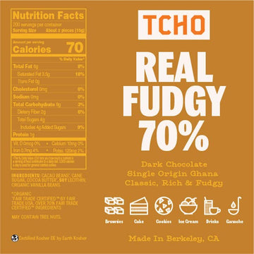 Tcho Real Fudgy 70% Dark Chocolate Baking Couvertures (6.6Lb Bag) | Organic & Fair Trade Certified | Non Gmo, Non-Dairy, Vegan,