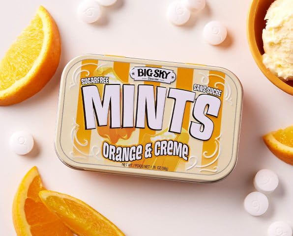 Big Sky Sugar Free Mints Orange & Cream | Sugarfree, No Artificial Colors Or Flavors | Kosher Certified, Vegan, Gluten Free | As