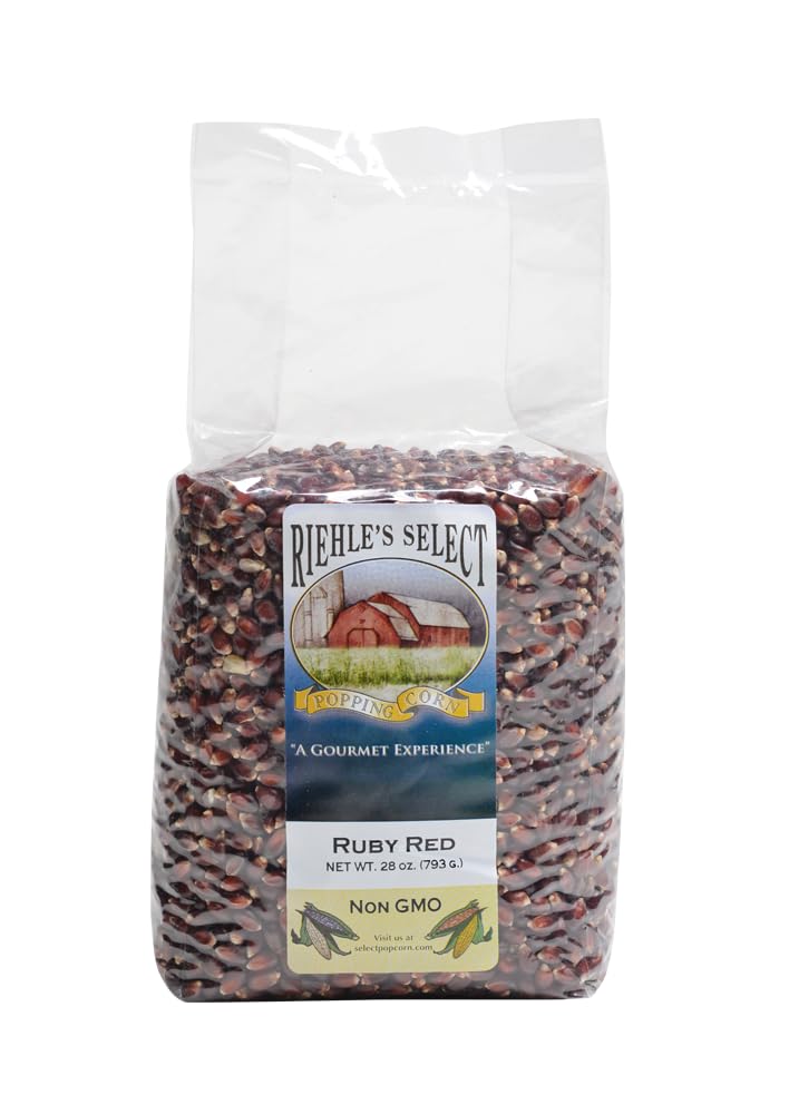 Riehles Select Popping Corn - Ruby Red Old Fashioned Whole Grain Popcorn - 28 Ounce Resealable Bag - Non GMO, Gluten Free, Micr