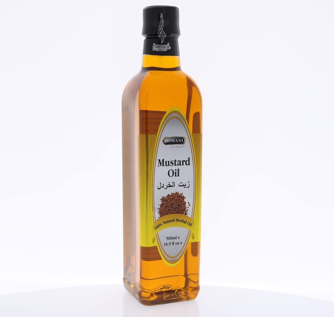 Hemani Mustard Seed Oil 500ml Cold-Pressed Kachi Ghani , 100% Natural Essential Oil, Halal Certified Soothing Hair Care, Daily N