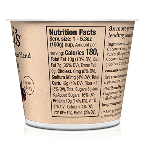 siggis Plant-Based Coconut Blend, Mixed Berry, 5.3 oz. Cup - Single Serving Dairy Free Snack, More Protein Than Sugar