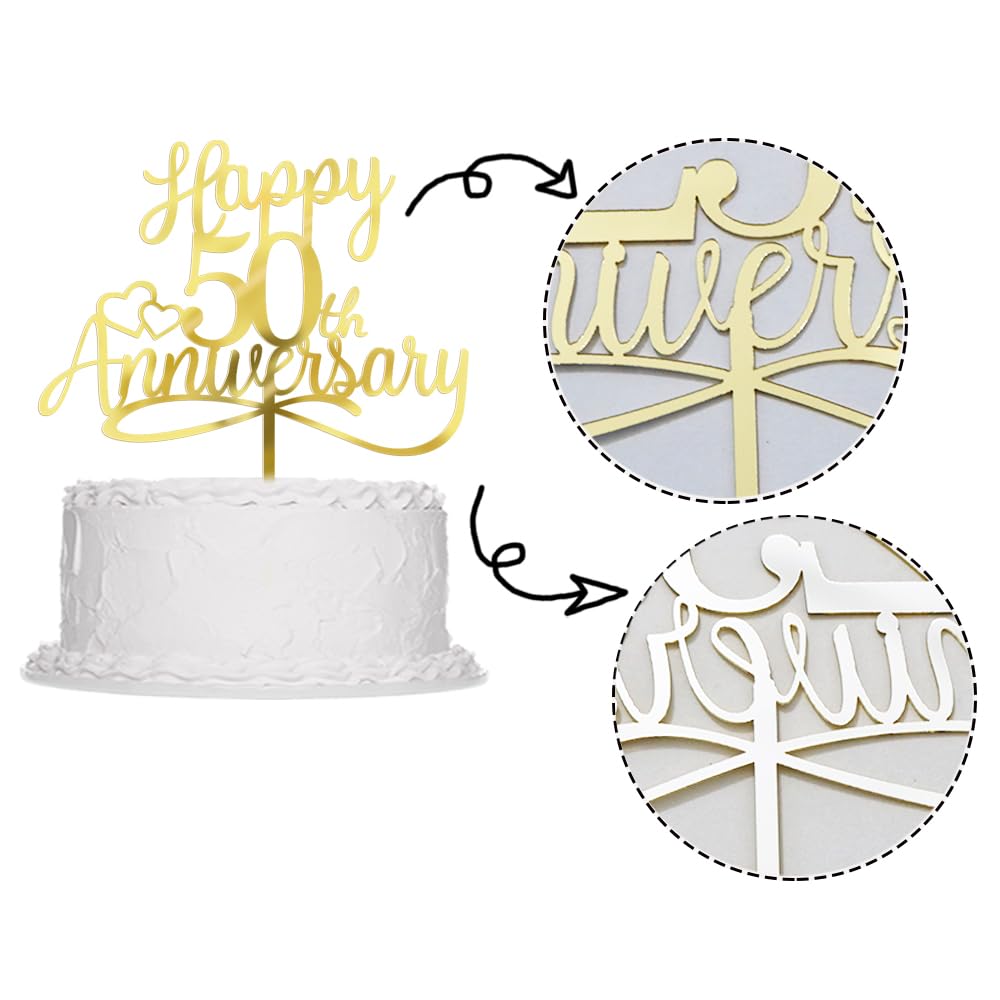 Sleyberoy Acrylic Happy 50Th Anniversary Cake Toppers -Wedding Anniversary Party Decorations, 50Th Wedding Anniversary, Company