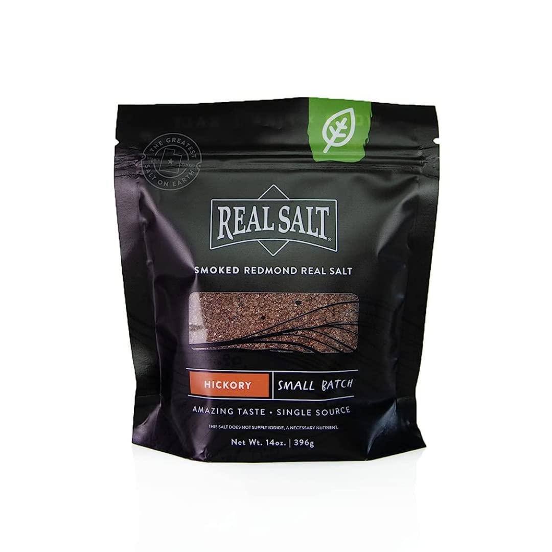 REAL SALT Hickory Smoked Salt, 14 oz Pouch, Natural Seasoning, Ideal for Cooking and Grilling