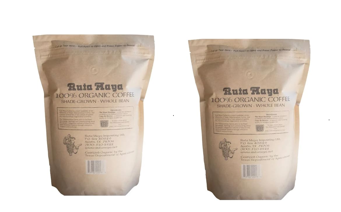Ruta Maya Organic Medium Roast Whole Bean Coffee, 2 Pack (2.2 lbs total) - 35.2 Ounce Each