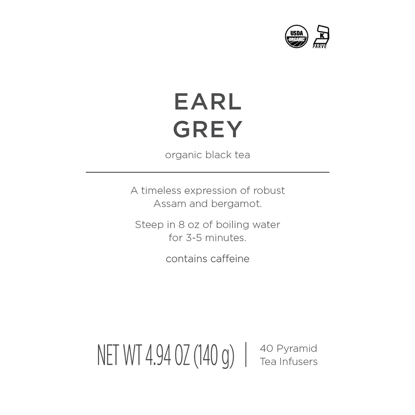 Tea Forte Earl Grey enhanced Organic Caffeinated Black Tea Blend Event Box  Bulk Pack 40 Count  10 per tray Individually Wrapped Handcrafted Pyramid Infusers