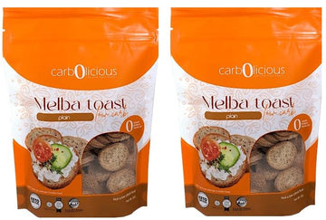 Low Carb Melba Toast [2-Pack, 4oz Each] by Carbolicious - Crunchy Keto Crackers with Only 1 Net Carb per Serving - Kosher, Sugar