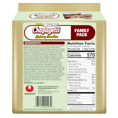 Nongshim Chapagetti 1 pack, Savory Jajang Noodles, Dried Vegetable Flakes, Ramyun Noodles with Sauce Mix