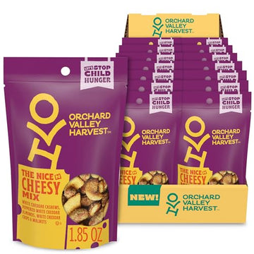 Orchard Valley Harvest Nice N Cheesy Mix, 1.85 oz (Pack of 14), White Cheddar Almonds, Cashews, Chips, Walnuts, Resealable Bag,