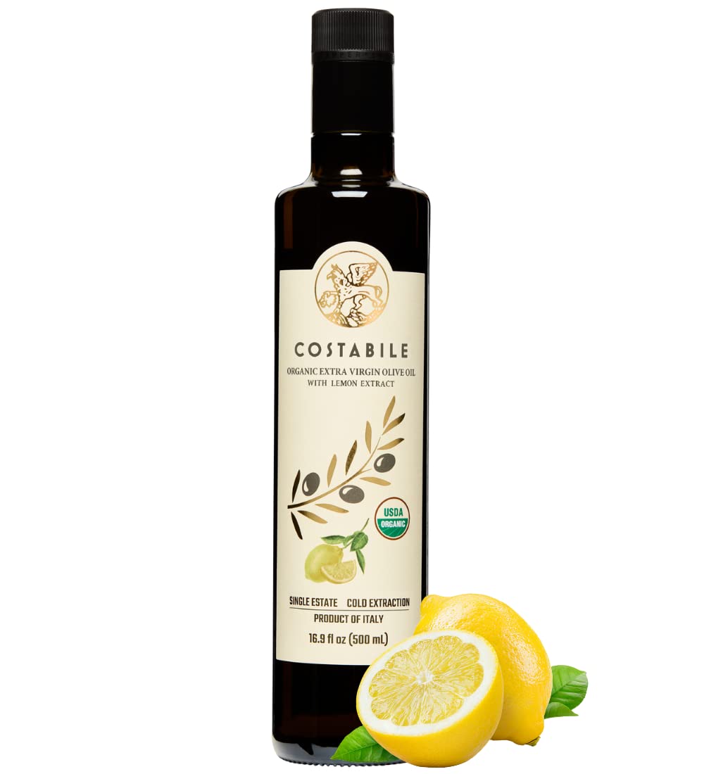 Lemon Olive Oil Extra Virgin from Puglia Italy. Organic Olive Oil from a Single Grove Infused with Lemon. Great for Baking, Sala