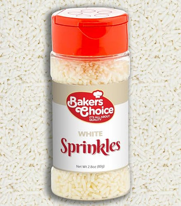 Bakers Choice White Sprinkles For Baking - Jimmies Sprinkles For Ice Cream Toppings - Dairy Free, Kosher 2.8 Oz.