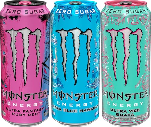 Monster Energy Ultra Variety Pack, Blue Hawaiian, Ultra Vice Guava, Ultra Fantasy Ruby Red, Sugar Free Energy Drink, 16 Ounce (P