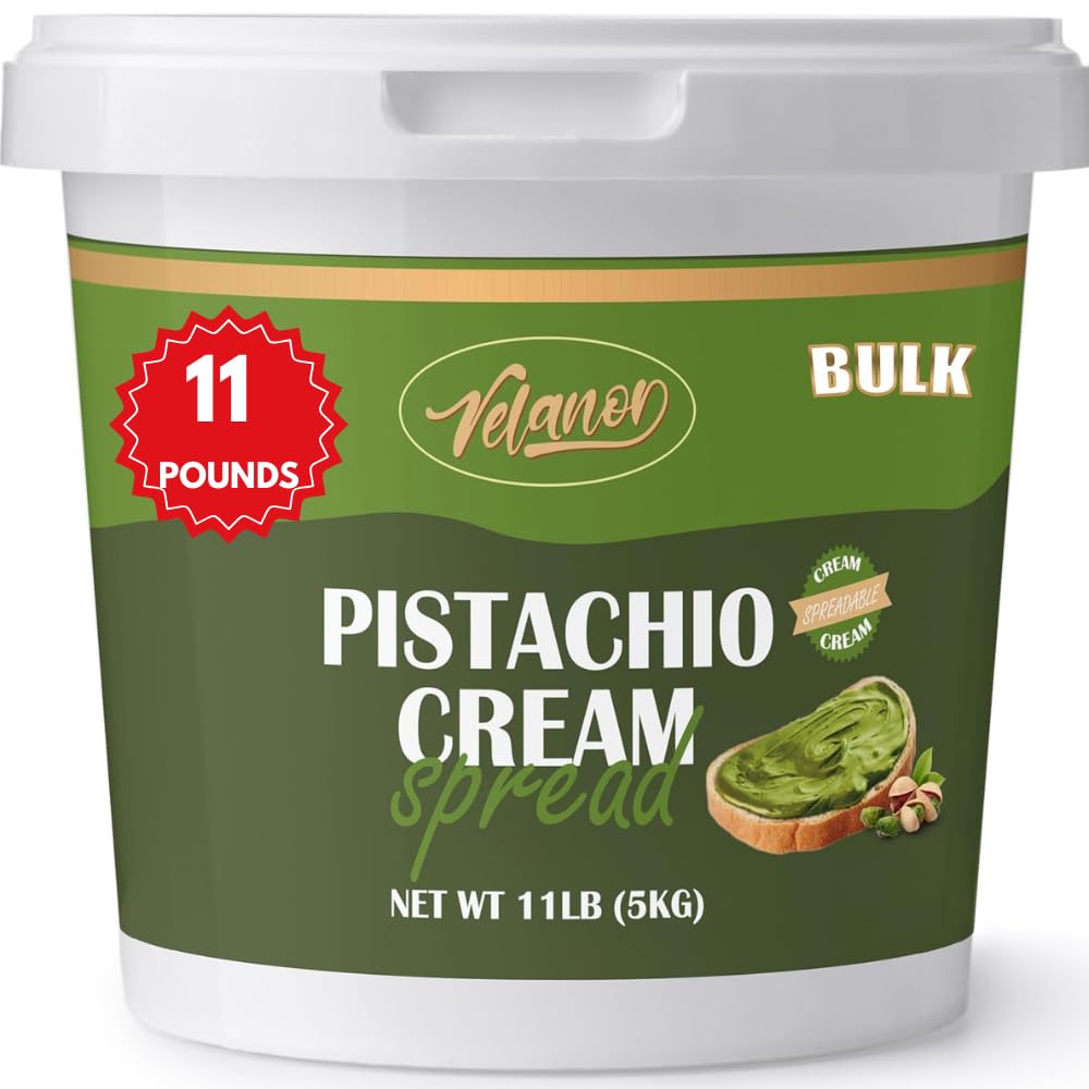 Velanor Pistachio Cream Spread - Gourmet Bulk 11lb (5kg) Tub for Desserts and Pastries