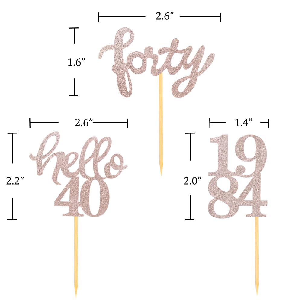 Rose Gold Glitter 40Th Birthday Cupcake Toppers 40Th Birthday Celebrating Party Decorations - Set Of 24