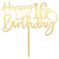 Mirrored Gold Acrylic 16Th Birthday Cake Topper - Durable Party Decorations, 'Hello 16' & 'Happy 16' Designs