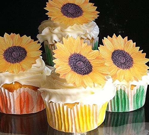 Sugar Robot Edible Sunflowers Cake Decorations - Large 2.5 - Set of 12 - Yellow