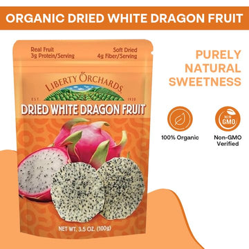 Liberty Orchard Organic Dried White Dragon Fruit With Fiber - Ideal For Recipes Or A Nutritious Fruit For Busy Lifestyle- Nutrie