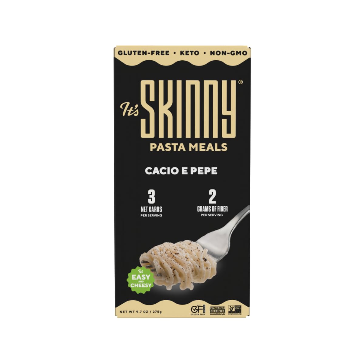 Its Skinny Cacio e Pepe - Low Carb Pasta, Gluten Free, Non-GMO, Keto-Friendly, Only 3 Net Carbs & 2g of Fiber per Serving, with