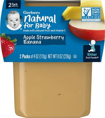 Gerber Baby Food Apple Strawberry Banana, 4 Oz, 2 Ct Tubs