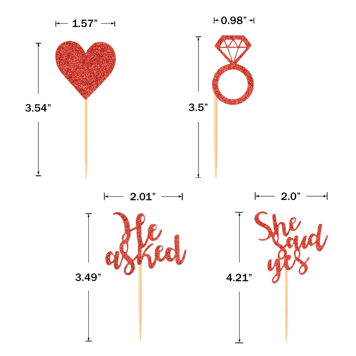 Donoter 24 Pieces Red Glitter Engagement Cupcake Toppers He Asked She Said Yes Diamond Ring Heart Cupcake Picks For Wedding Brid