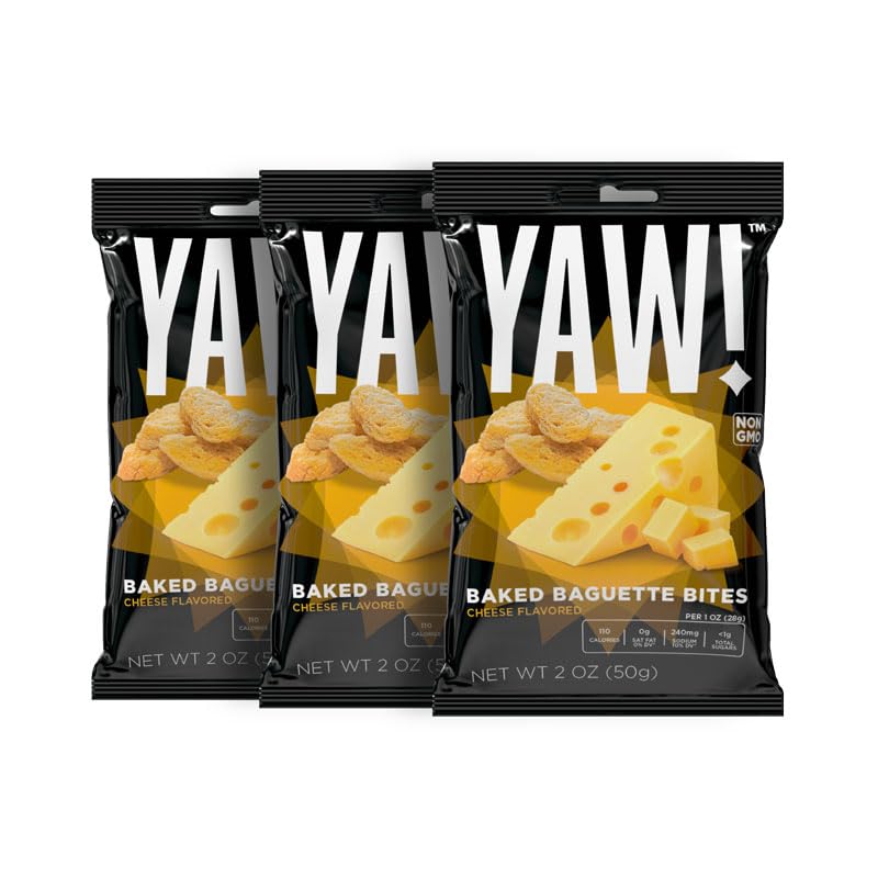 YAW! Baked Baguette Bites, Cheese Flavored, Non-GMO, 3 Pack (6oz), Orange