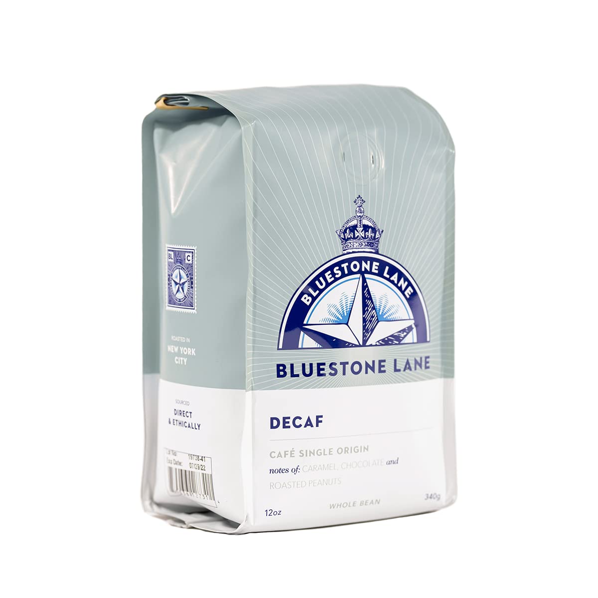 Bluestone Lane Decaf Colombian Espresso Beans, Medium Roast, Whole Bean, 12 Ounce Bag
