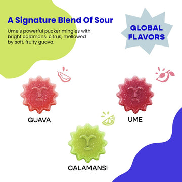 Better Sour Gummies - Guava, Calamansi, Ume - Naturally Flavored, Plant-Based, Low Sugar, Healthy Sour Gummy Candy - 3G Sugar/60