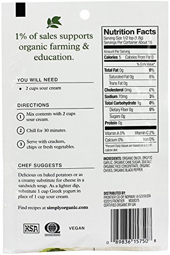 Simply Organic Mix, Onion and Chive Dip, 1 Ounce (Pack of 12)