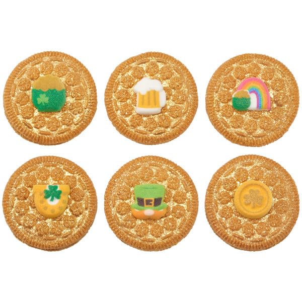 NCS Mini Edible Toppers Set - 24 Count, Sugar, Green/Gold/White, Perfect for Cupcakes, Cookies, Cakes, and Cake Pops