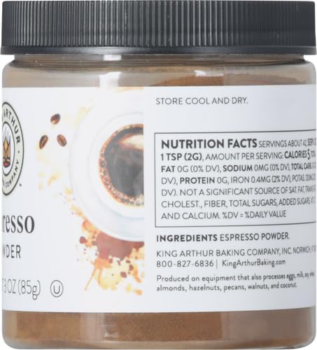 King Arthur, Espresso Powder, Certified Kosher, Reusable Plastic Jar, 3 Ounces
