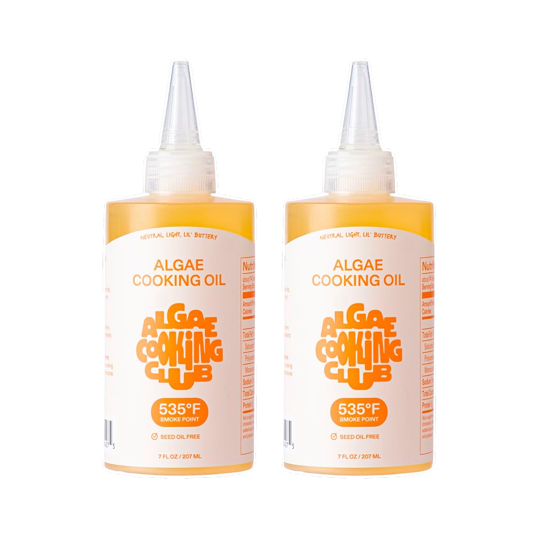 Algae Cooking Club Chef-Grade 100% Algae Cooking Oil 7Oz Squeeze Bottles (2 Pack) - High Smoke Point 535F  Rich In Omega-9  Neutral Buttery Flavor  Seed-Oil Free  Perfect For Searing  Baking & Frying