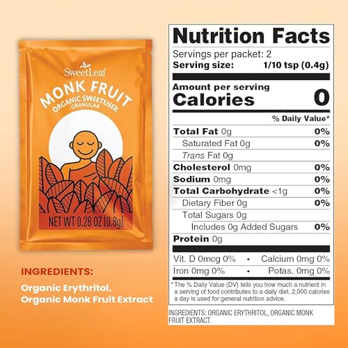 SweetLeaf Monk Fruit Sweetener Packets - Zero Calorie, Keto Friendly - 500 Count - Gluten Free