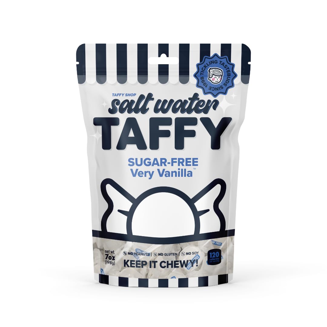 Taffy Shop Sugar-Free Very Vanilla Salt Water Taffy – Gourmet Soft Chewy Candy, Bulk Sweet Snack, Fresh Gift & Gluten-Free, 140 Individually Wrapped Pieces (32Oz)