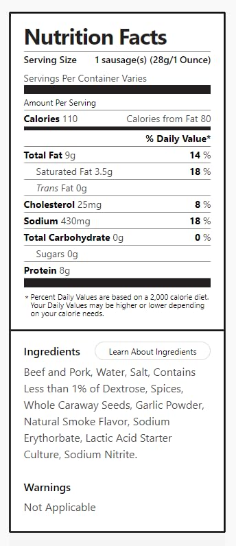 Deitz & Watson Landjaeger 2Lbs - 2.7Lbs Average Weight