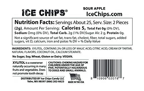 Ice Chips Xylitol Candy 3 Pack Assortment (Sour Apple, Sour Cherry, Lemon) 5.28 Oz