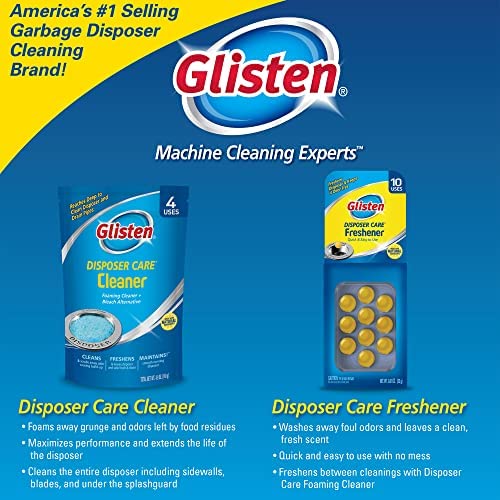 Glisten Disposer Care Freshener, Odor Eliminator, Quick & Easy-To-Use Garbage Disposal Freshener, Lemon Scent, 10 Use