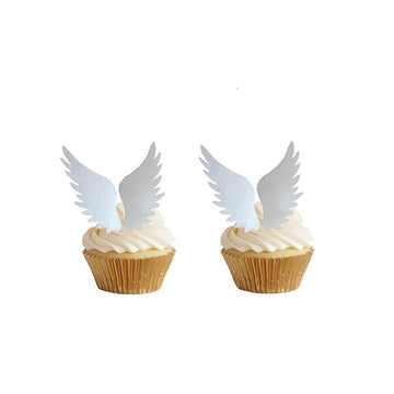 GEORLD 24pairs Wafer Angel Wings Wafer Cupcake Toppers Wing Cake Decoration For Anniversary, Birthday Party & Wedding