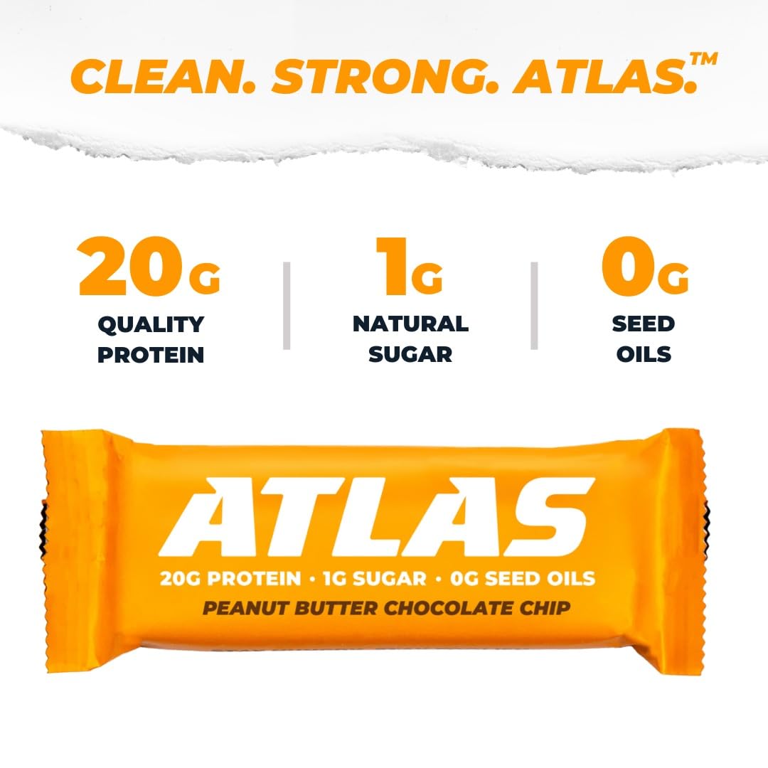 Atlas Bar - 20g Protein, 1g Sugar, 0g Seed Oils, 0g Sugar Alcohols (Variety Pack, 12 Count) (12 Count, Variety)