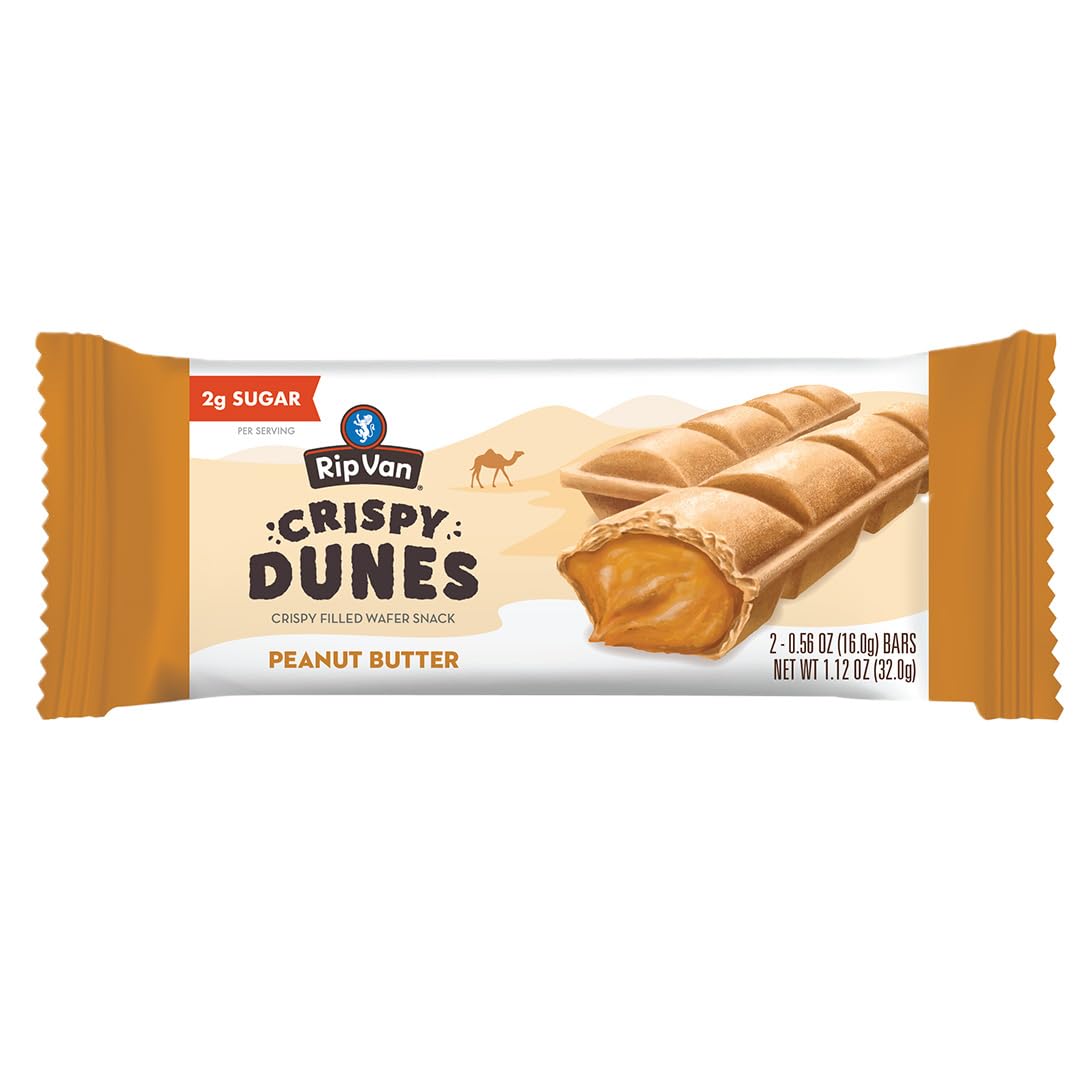 Crispy Dunes Peanut Butter Wafer Sticks - Low-Calorie Snack with Peanut Butter Cream Filling, 90 Calories, Non-GMO, Prebiotic Fi