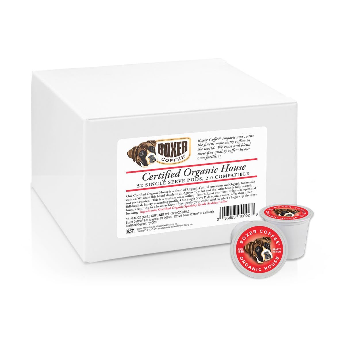Boxer Coffee 52ct Organic House Blend - Certified Organic Medium Roast Coffee Pods - Specialty Grade  Artisan Single-Serve Cups - Compatible with Keurig K-Cup malt-inspired