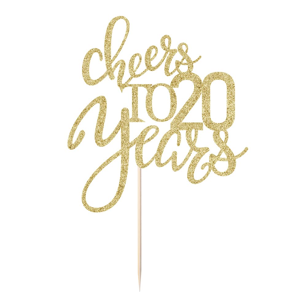 Qertesl Gold Glitter Cheers To 20 Years Cake Topper, Happy 20Th Birthday Cake Decorations,Perfect For 20 Years Cake Decorating,W