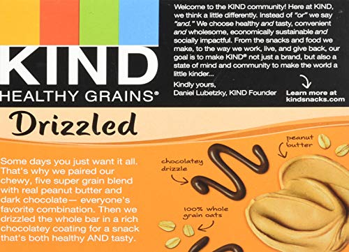 Kind Healthy Grains Bars Drizzled, Dark Chocolate Peanut Butter, Gluten Free, 1.2 Oz, 5 Count