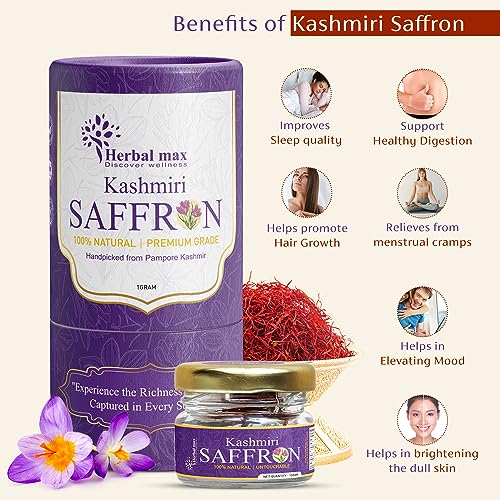 Herbal Max Kashmiri Mongra Saffron Kesar, 1G | A+++ Grade | For Food, Cooking, Sweets Personal Use | Natural Zafran Leaves