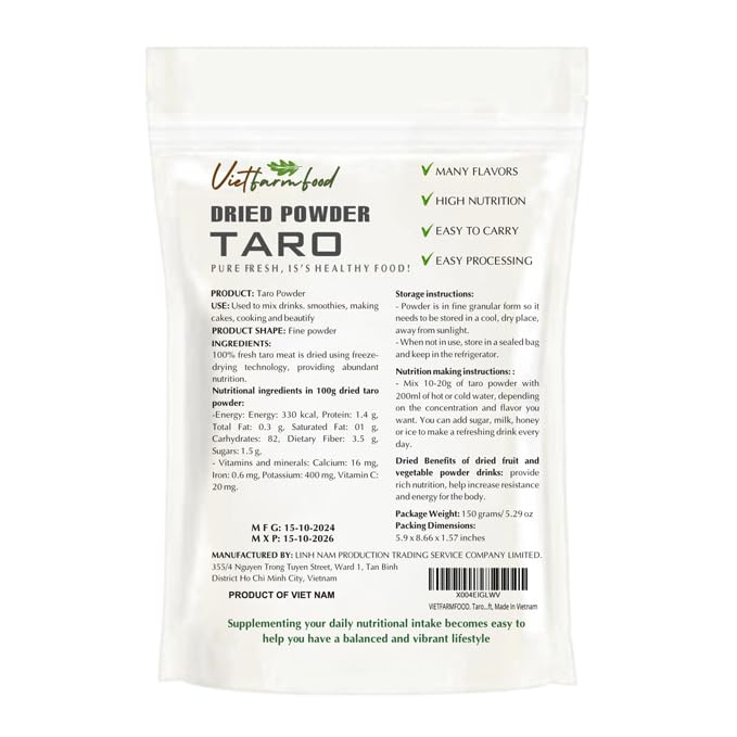 Taro Powder 5.29 Oz (150G) Vietfarmfood: Freeze-Dried Extracted From 100% Pure, Sugar-Free. Used To Mix Mixed Drinks Fresh Fruit