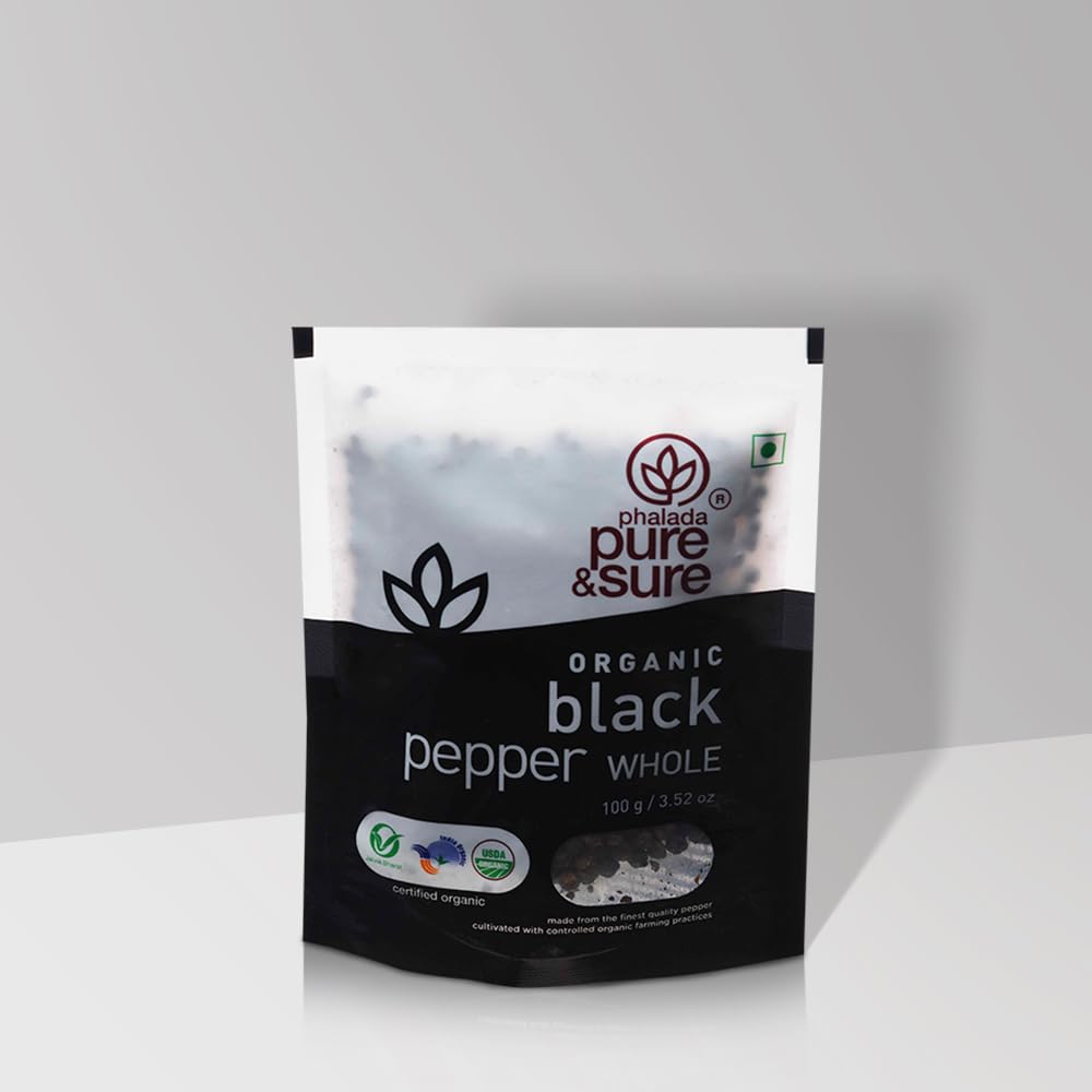 Pure & Sure Organic Black Pepper Whole Spices | Khada Masala For Cooking | Sabut Garam Masala, 100G