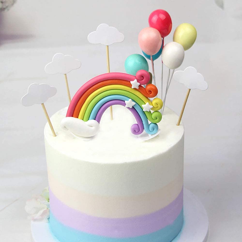 SULOLI Rainbow Cake Toppers Set, 12 Pcs Pastel Clay, 3.9 inches, Model S-PL-8554, Ideal for Kids Birthday Party Decorations